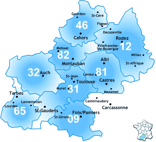 La carte de Midi-Pyrénées